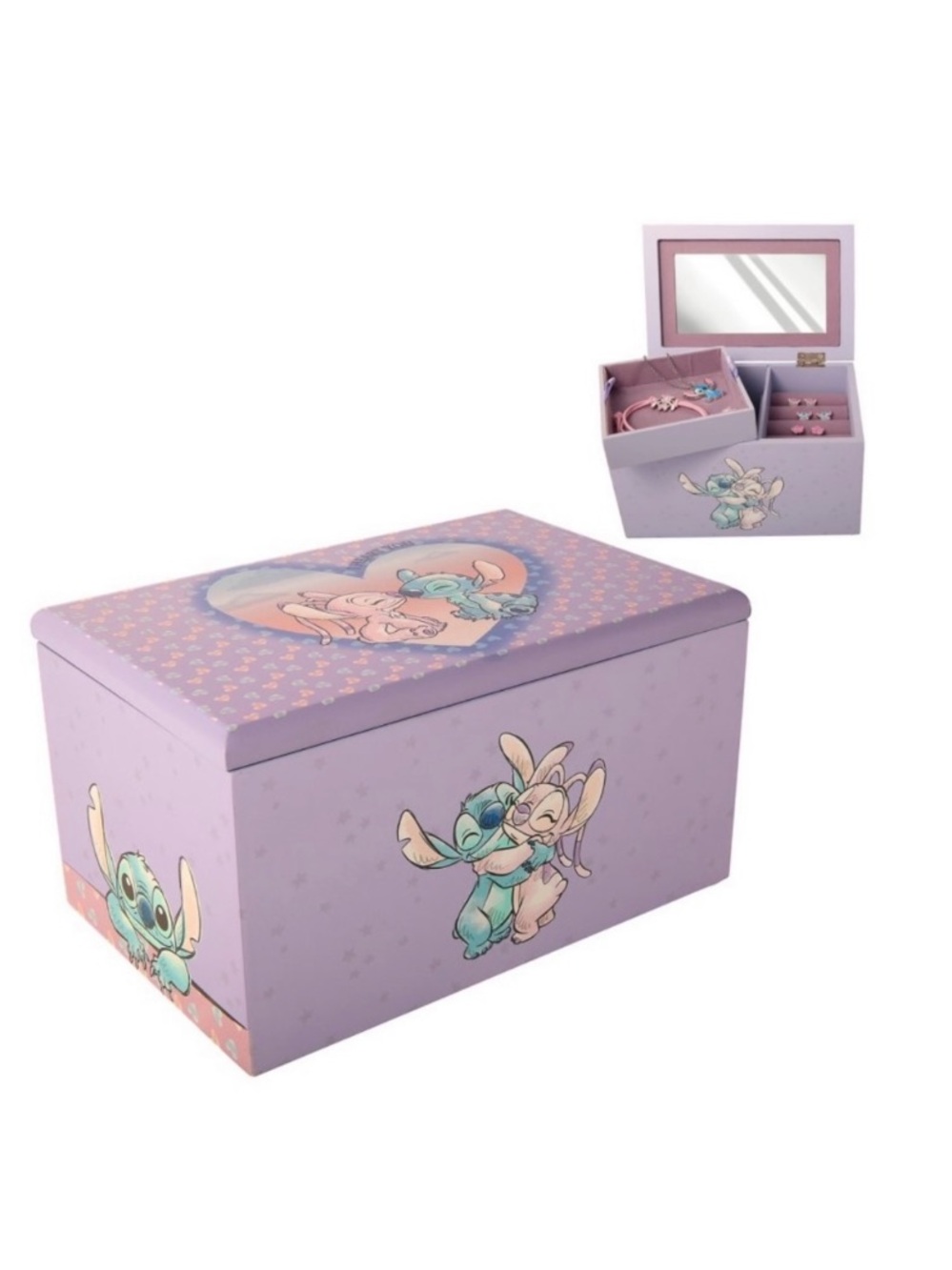 Disney nwt Lilo Stitch & Angel Heart Jewelry Box With Removable Tray